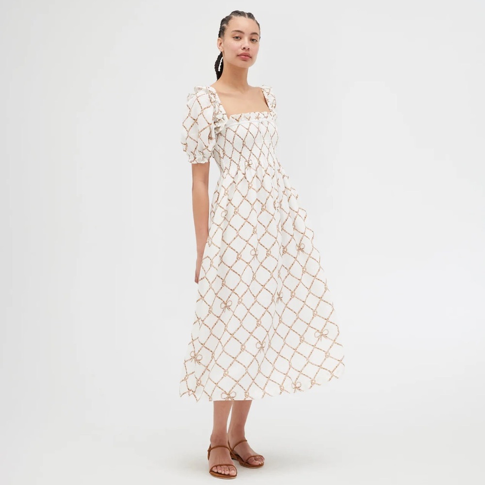 Hill House Scarlett Midi Nap Dress - Nautical Trellis Linen